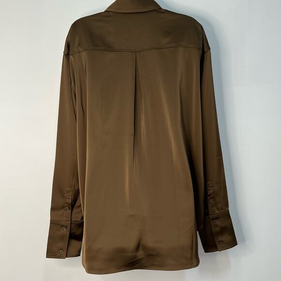 Good American Womens Size 3/4 Button Front Blouse Brown Long Sleeve Stretch NWT - Picture 7 of 11